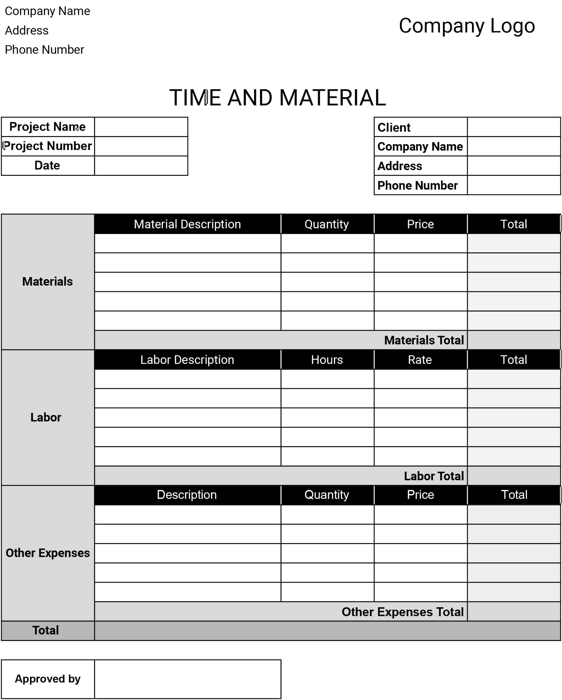 Free Time And Materials Templates Download Print Contracts 