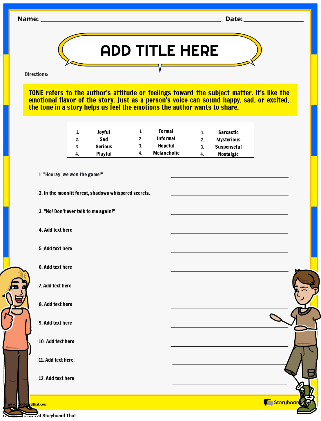 Free Tone And Mood Worksheets To Analyze Literature Free Tone And Mood Worksheets To Analyze Literature