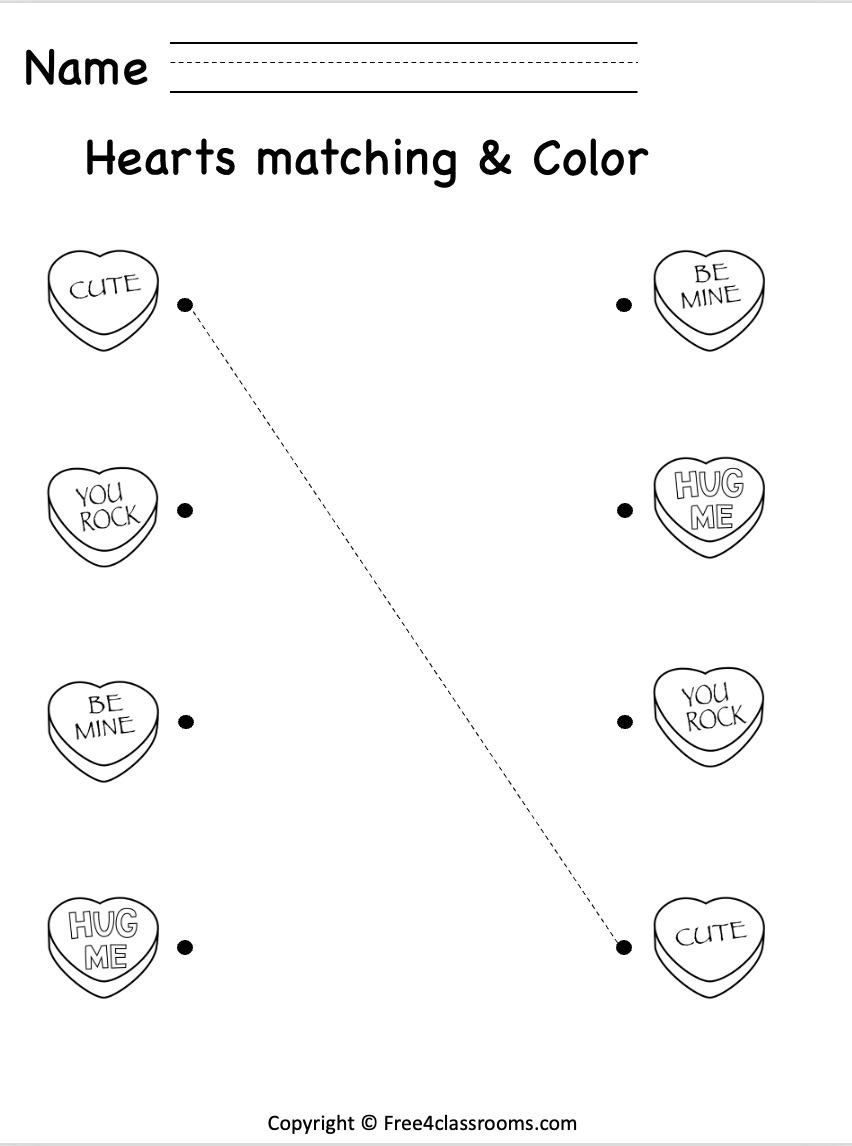 Free Trace And Match Worksheet Valentines Day Printable Free 