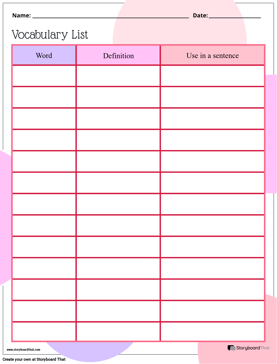 Free Vocabulary Worksheet Templates At StoryboardThat Free Vocabulary Worksheet Templates At StoryboardThat
