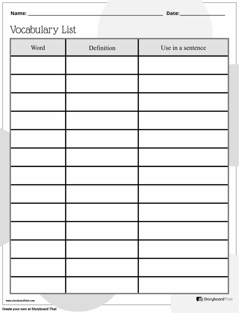 Free Vocabulary Worksheet Templates At StoryboardThat Worksheets Library