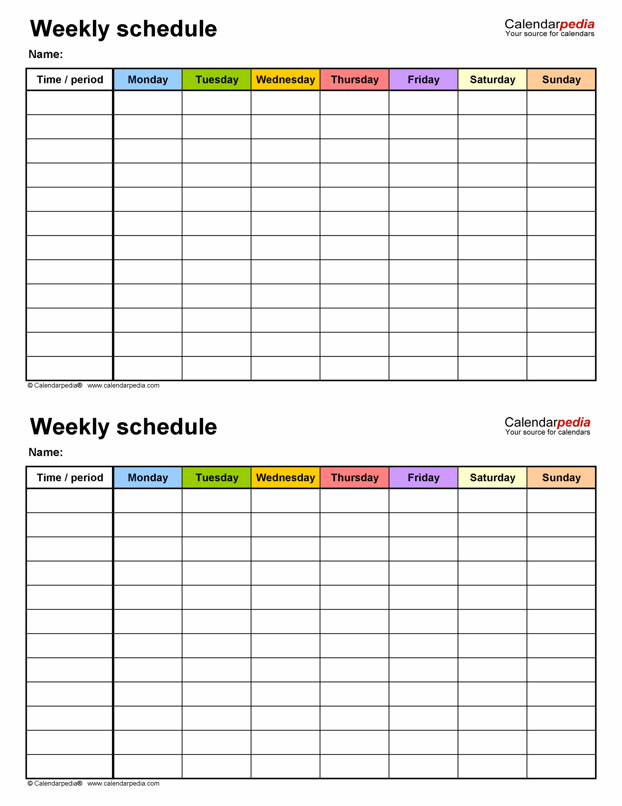 Free Weekly Schedules For PDF 24 Templates