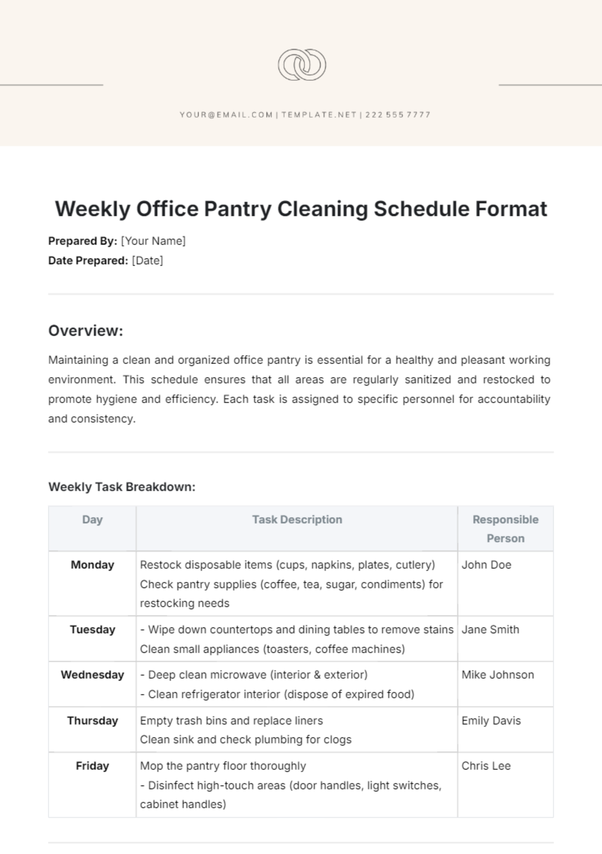 Free Weekly Shower Schedule Template To Edit Online