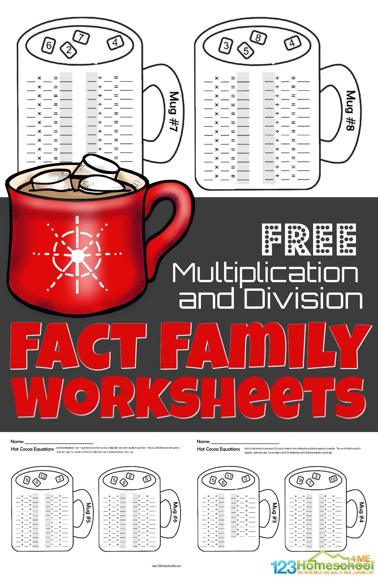  FREE Winter Hot Cocoa Multiplication And Division Math Worksheets