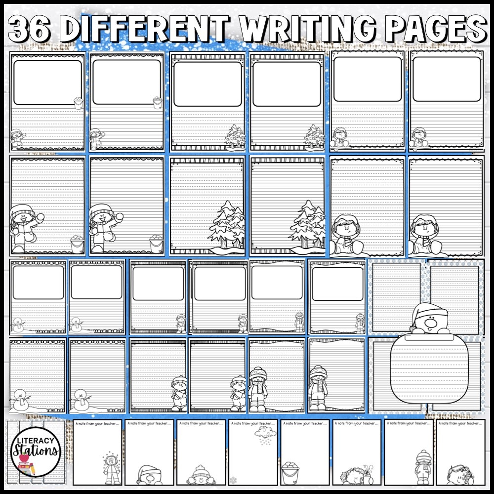 Free Winter Writing Paper Literacy Stations