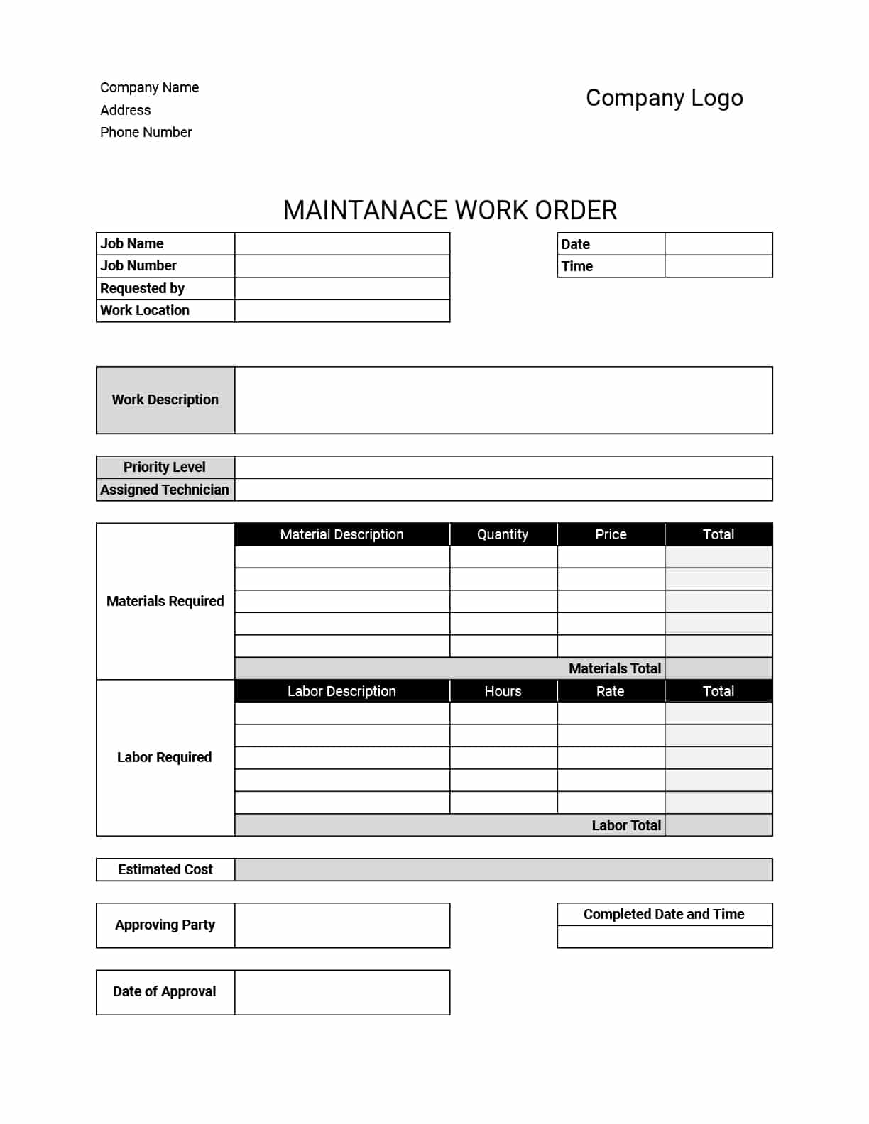Free Work Order Templates Download Print In PDF Office GDocs Free Work Order Templates Download Print In PDF Office GDocs