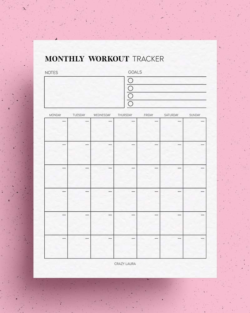 Free Workout Tracker Printable Weekly U0026 Monthly Versions Crazy Laura