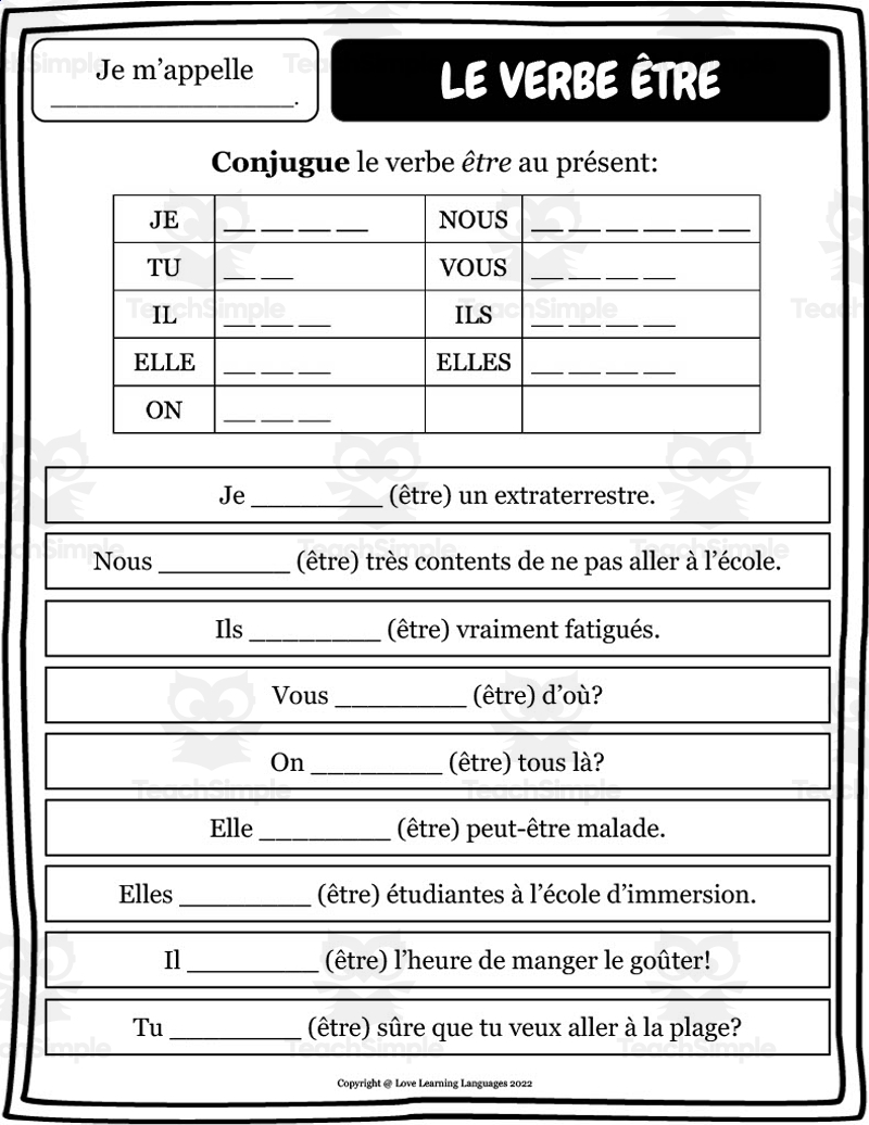 Free Printable Worksheet Passe Compose Etre