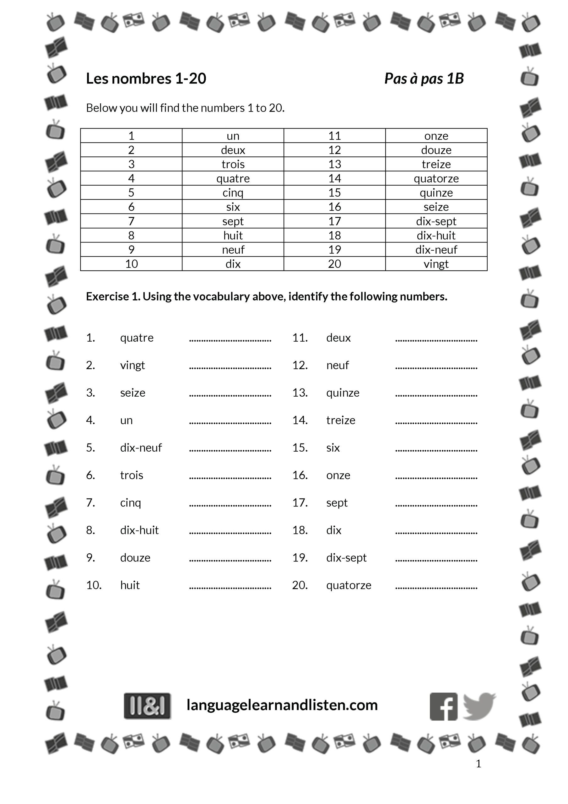 French Numbers 1 20 By Teach Simple