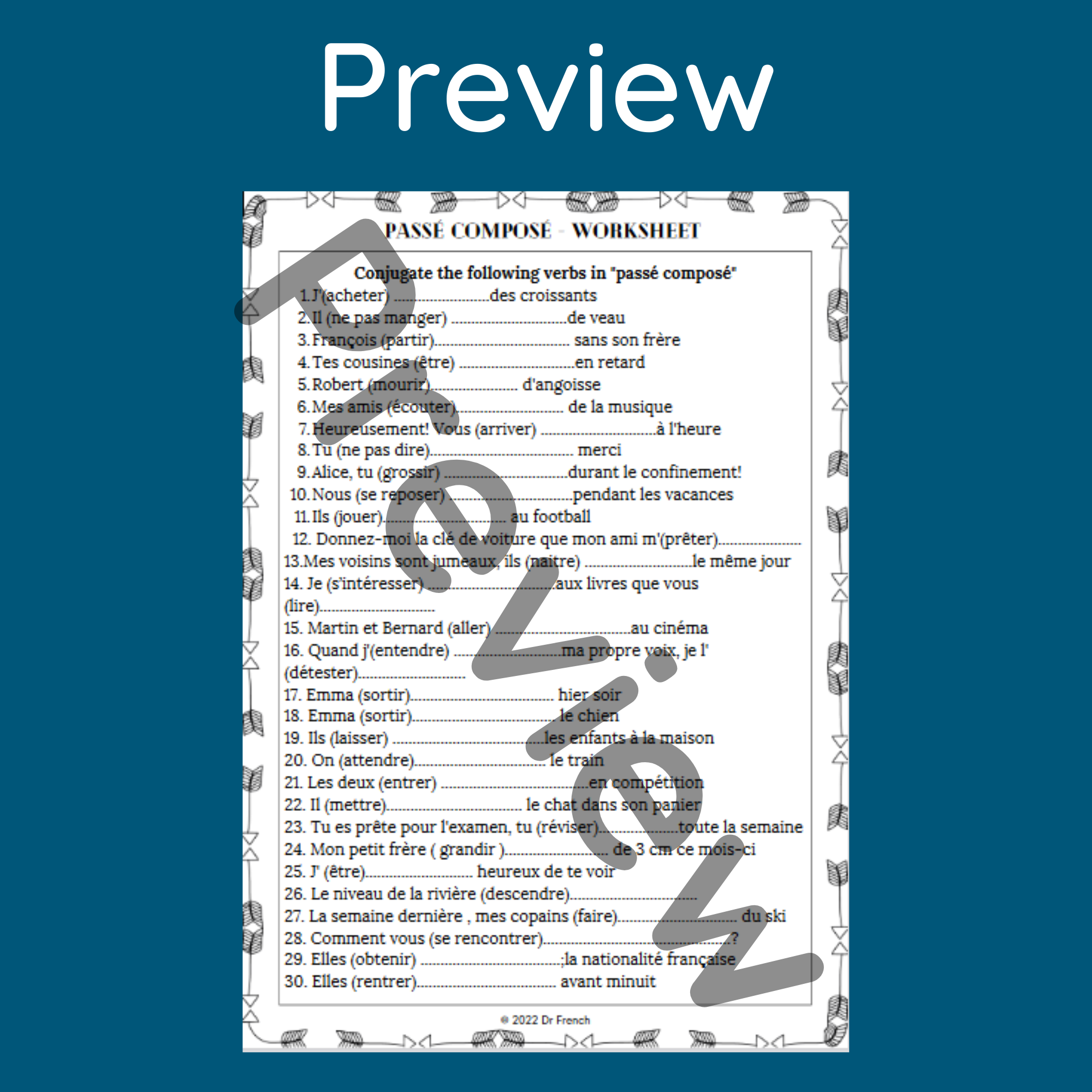 French Pass Compos With tre And Avoir Worksheet Pass Compos Activities Made By Teachers