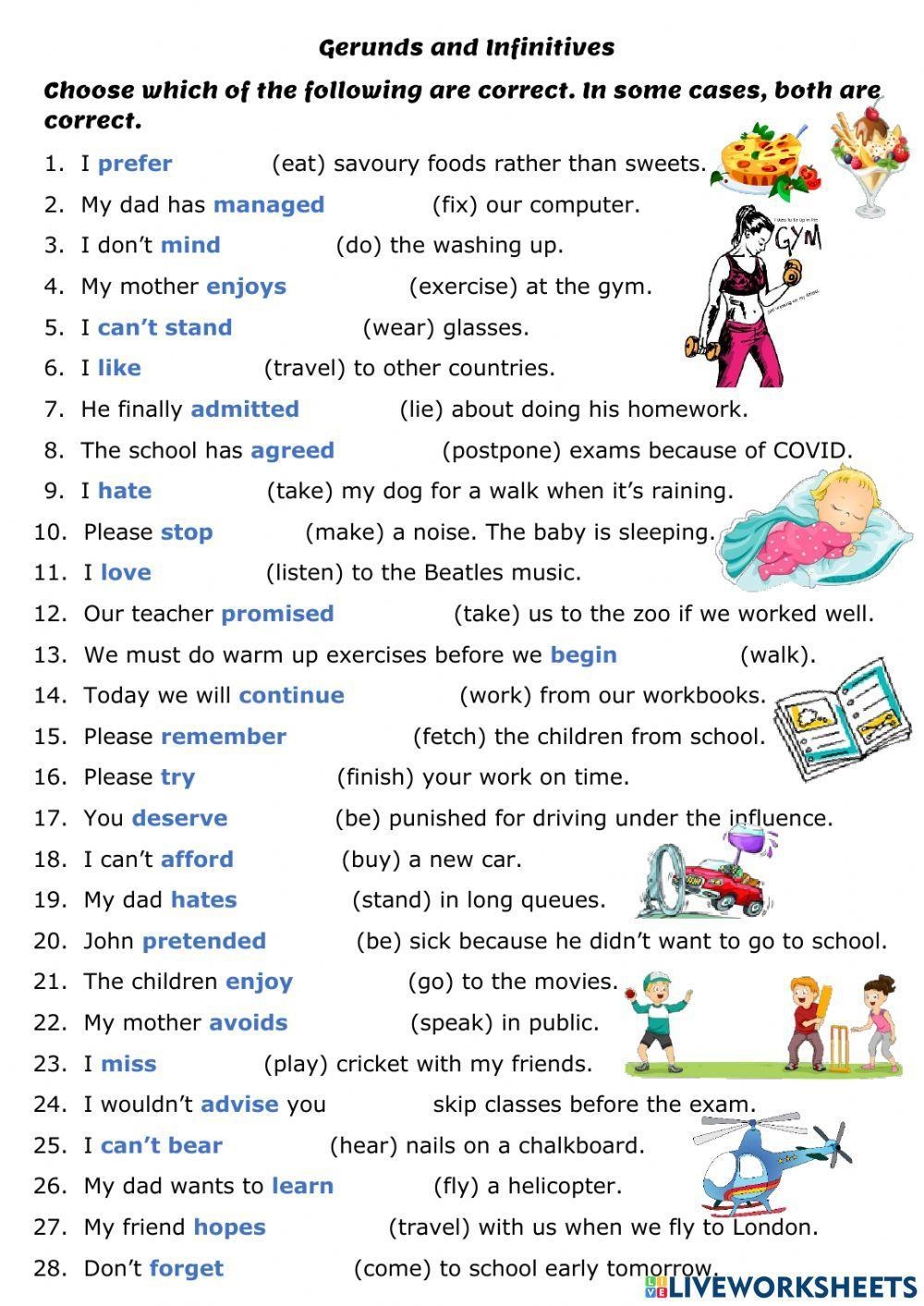 Gerunds And Infinitives Denise Pienaar Live Worksheets Library