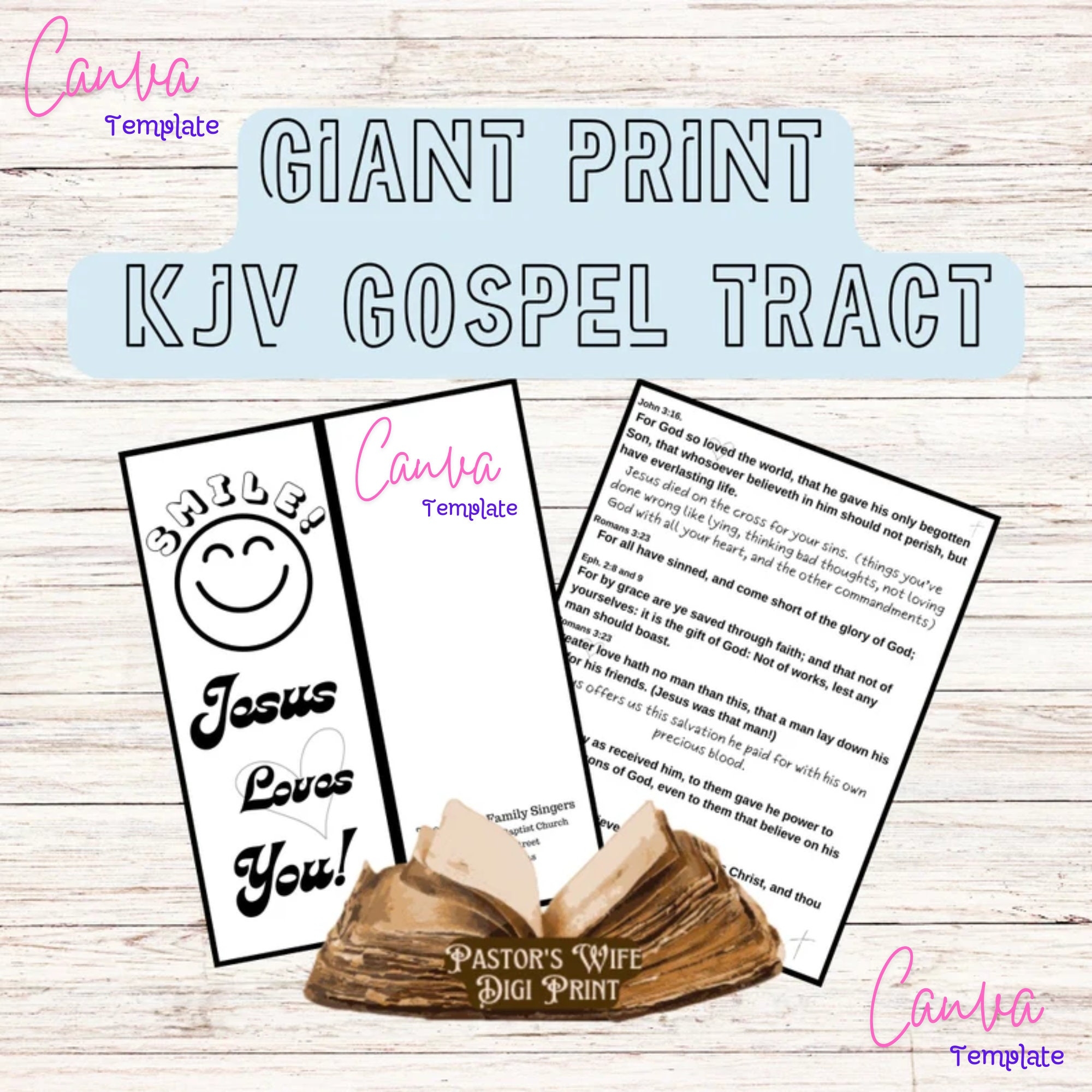 Giant Print Gospel Tracts Canva Template Giant Gospel Tracts Smile Gospel Tracts Nursing Home Ministry Canva Editable Template Etsy