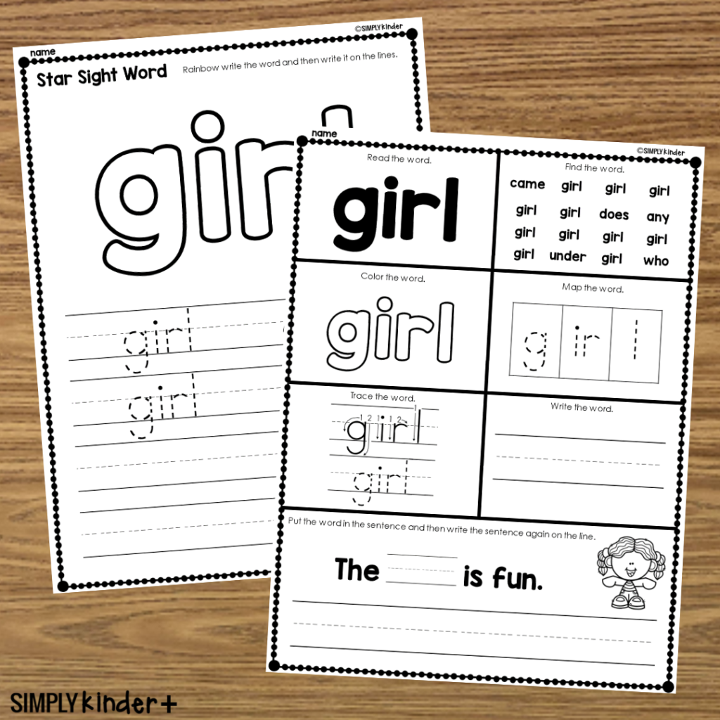 Girl Sight Word Printable Activities Simply Kinder Plus