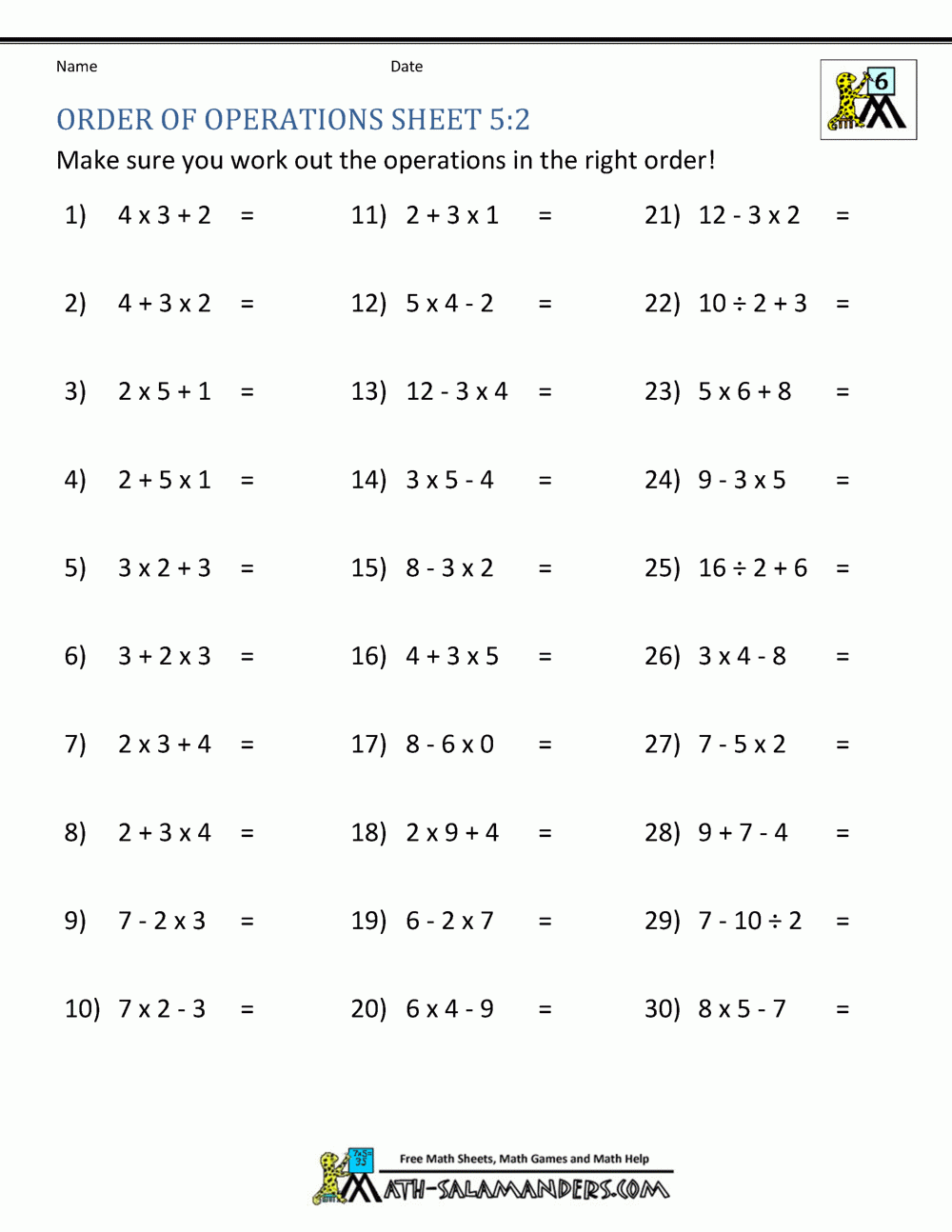 Grade 3 Order Of Operations Worksheets Free And Printable K5 Worksheets Library