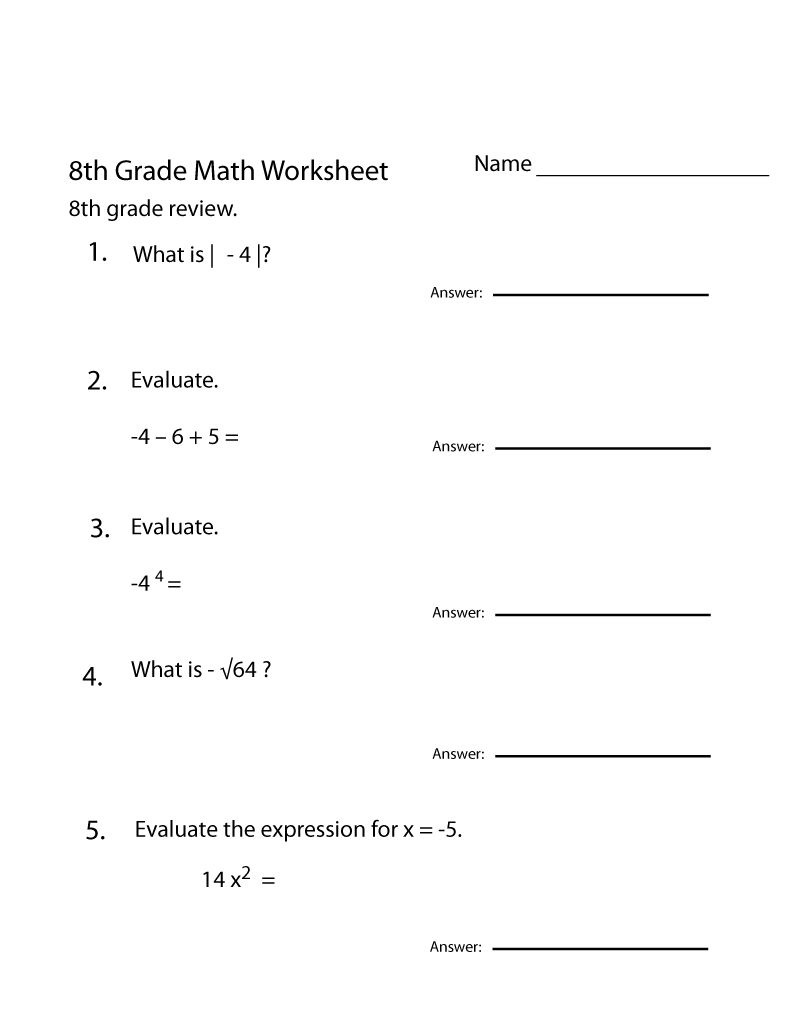 Grade 8 Math Worksheets