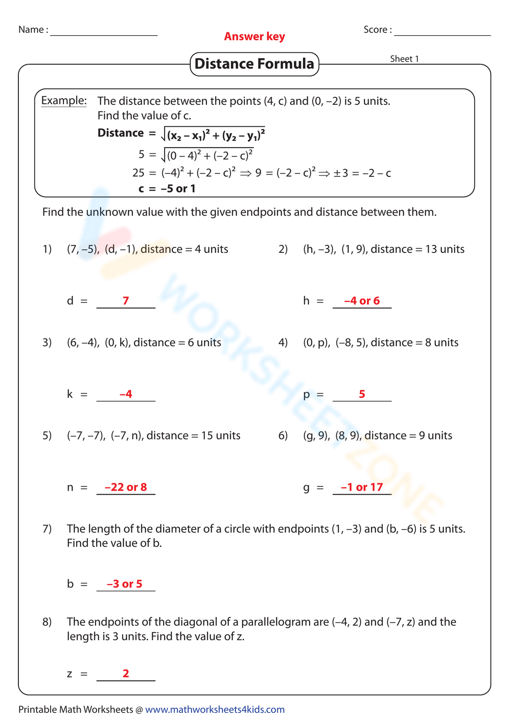 Grade 8 Midpoint And Distance Formula Worksheets 2025