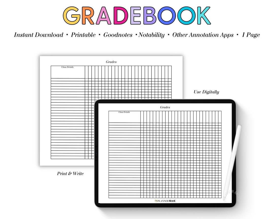 Gradebook Printable Grade Book Landscape Teacher Grading System Grade Tracker Digital Gradebook Grade Book For Teachers Etsy