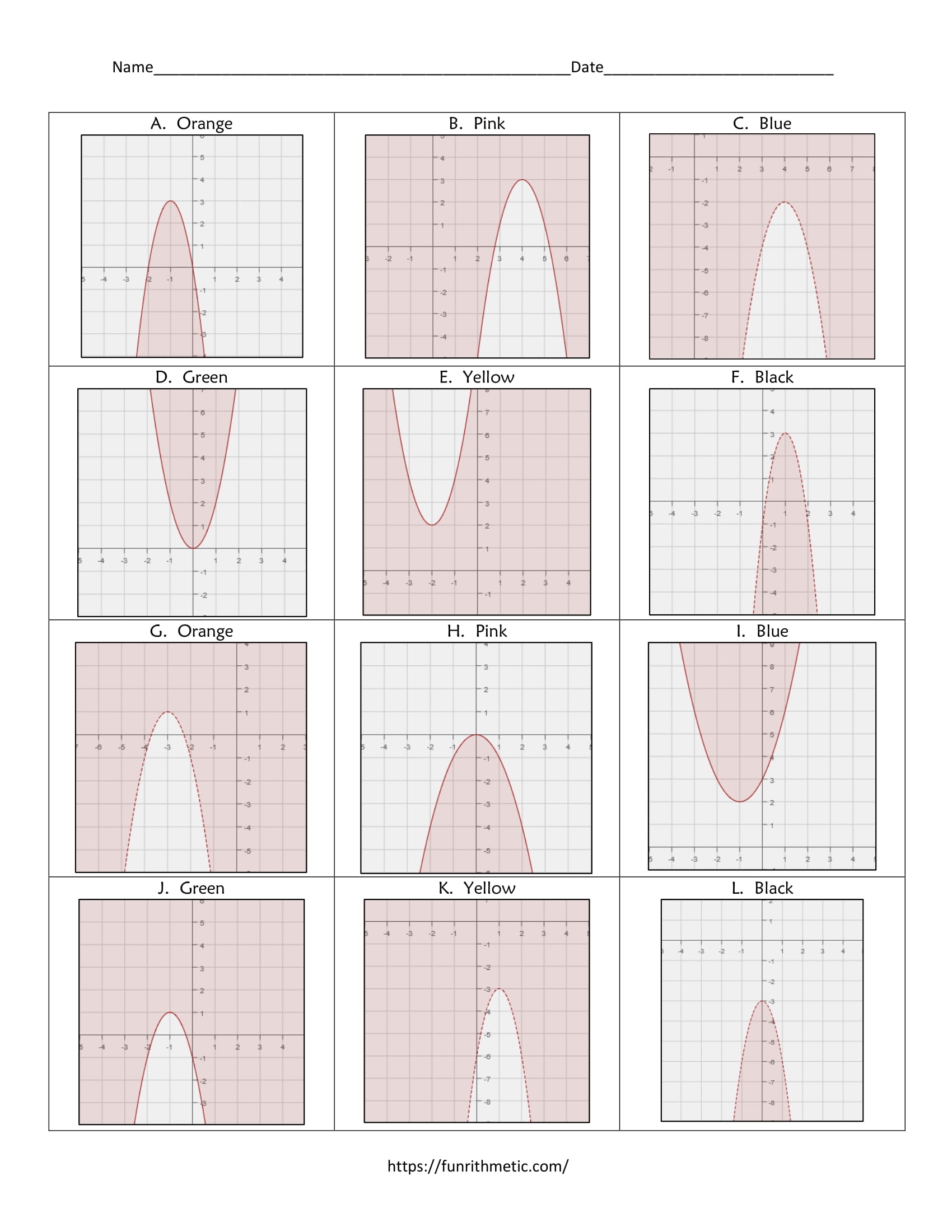 Graphing Quadratic Inequalities Color By Number Funrithmetic