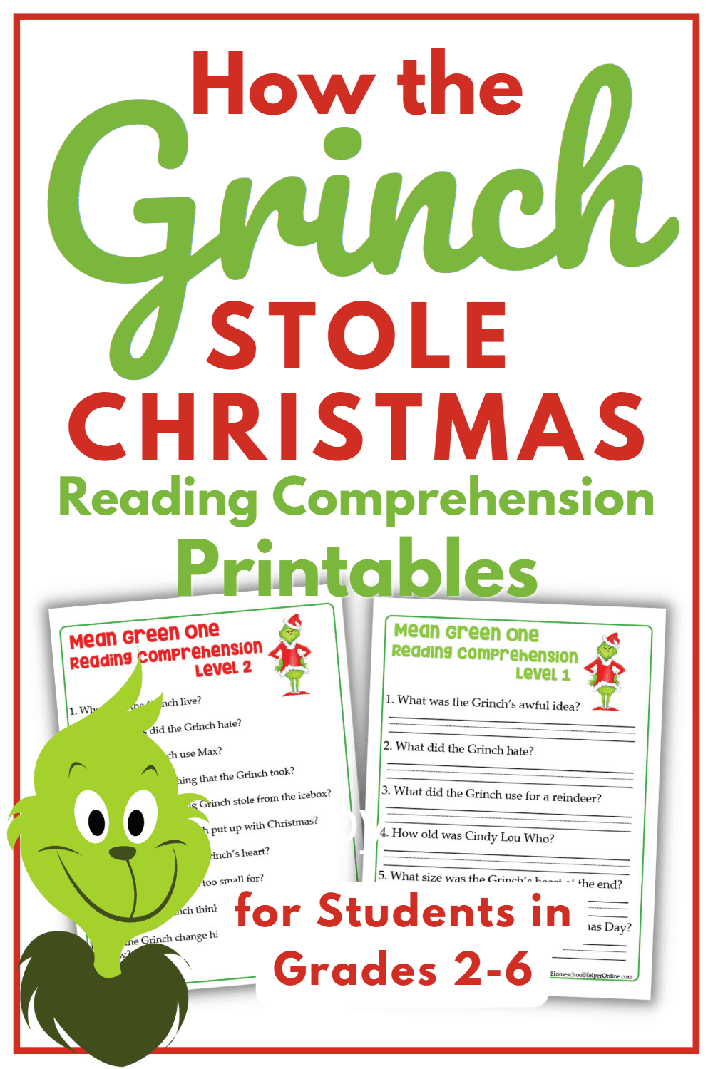 Grinch Reading Comprehension Worksheets For Early And Upper 