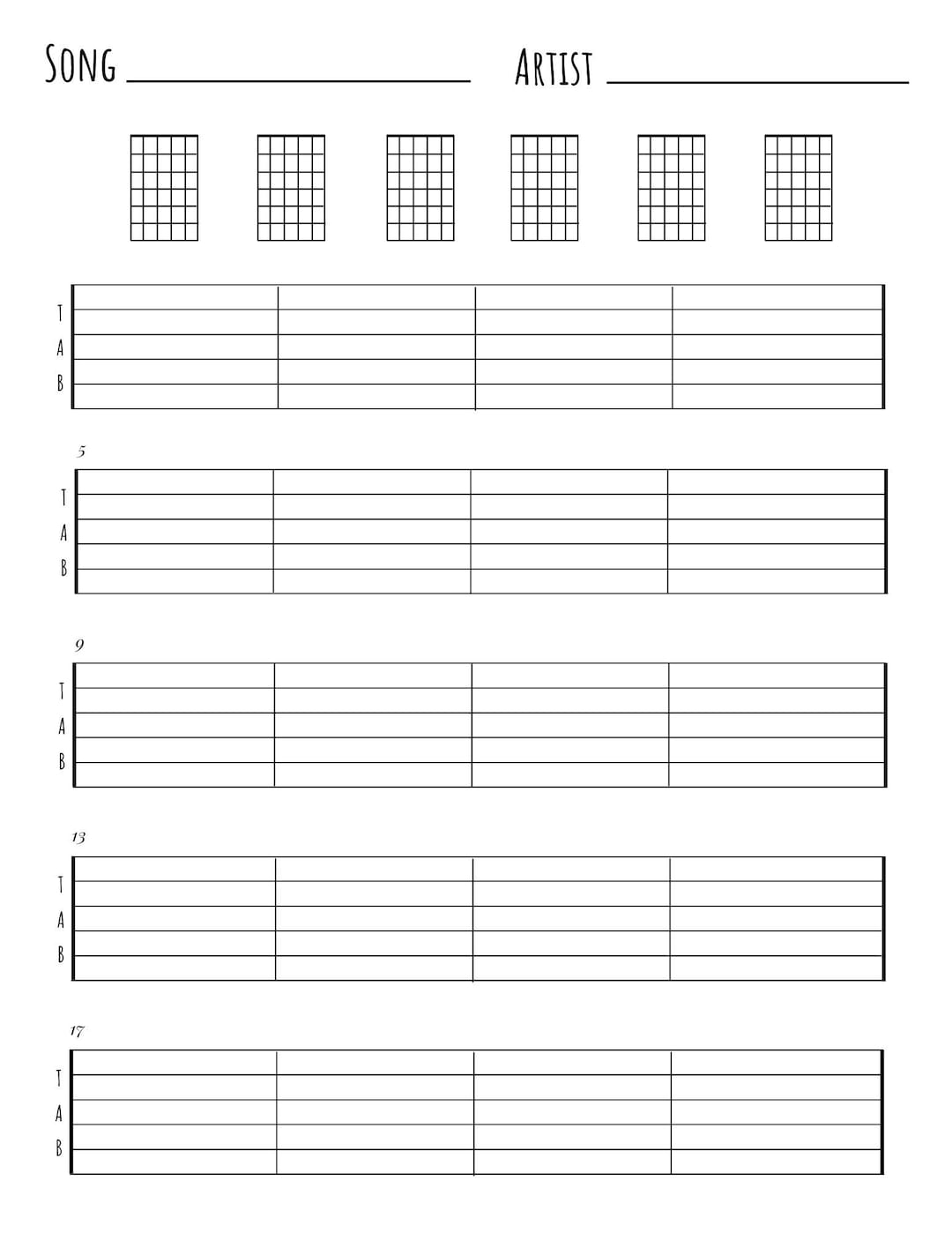 Guitar Blank Tabs U0026 Chords Chart instant Download Blank Sheet Music Guitar Chord Chart Tablature Minimalist Notes New Years Resolution Etsy