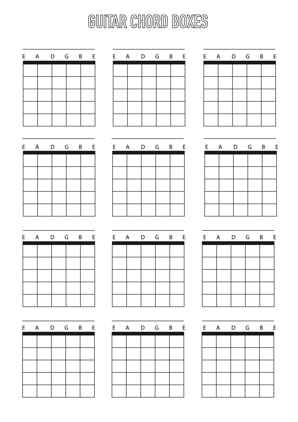 Guitar Chord Box Sheet Downloadable Template A4 Blank 6 String