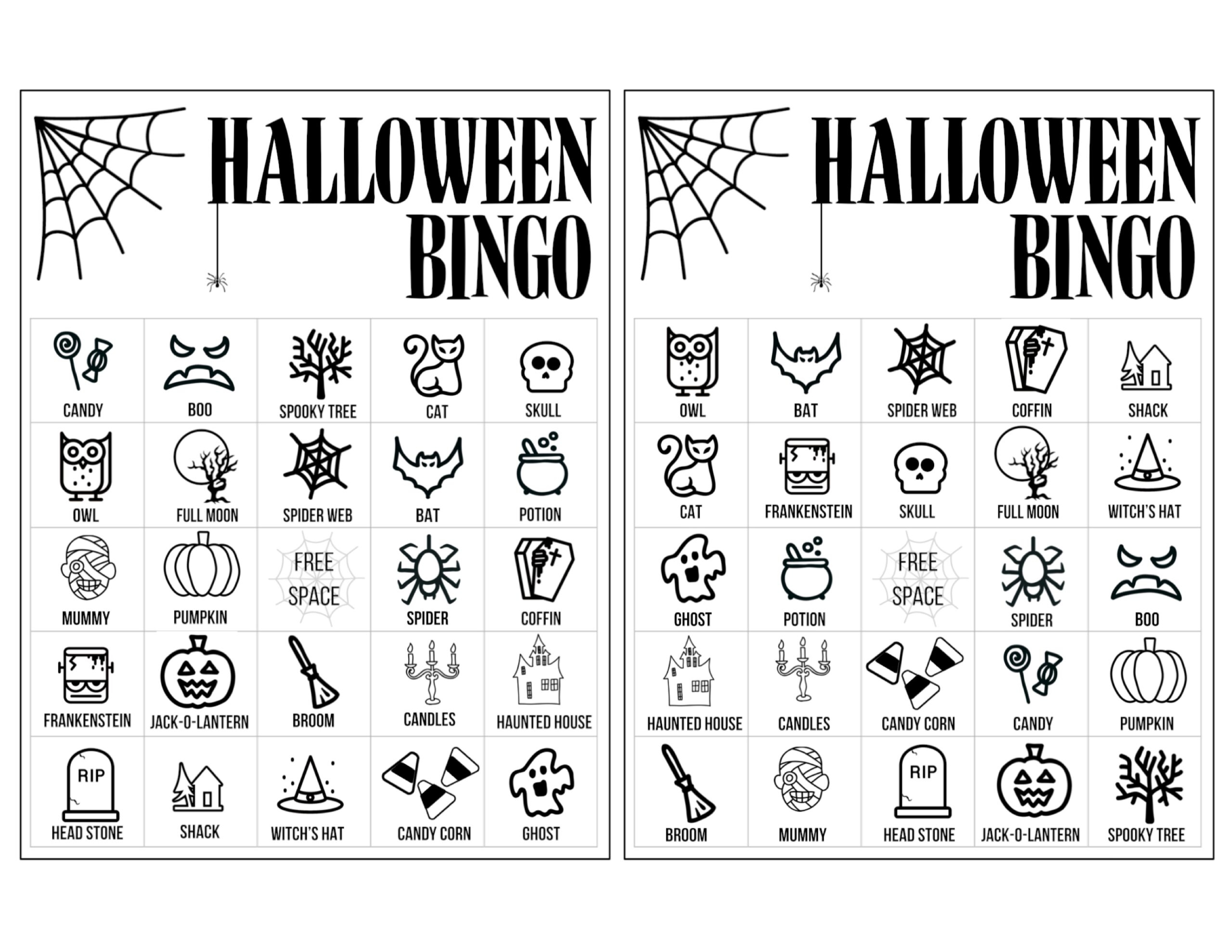Halloween Bingo Printable Game Cards Template Paper Trail Design