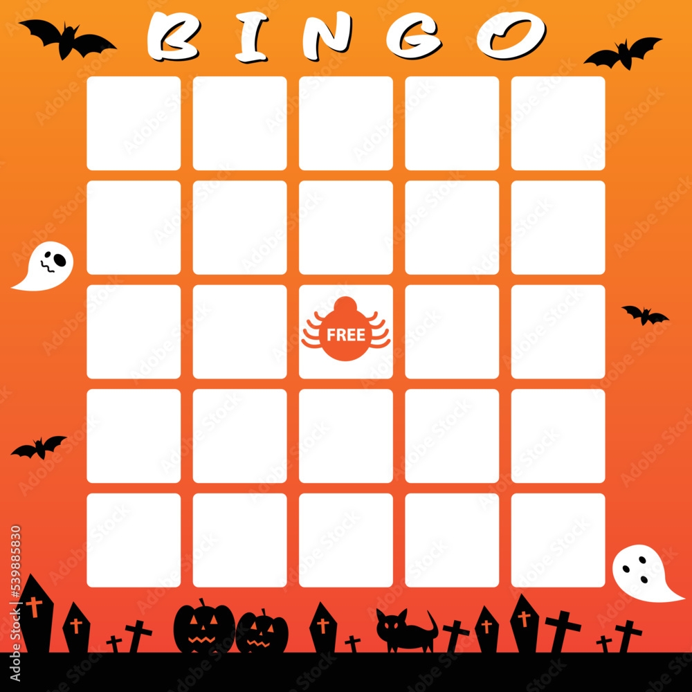Halloween Themed Blank Bingo Cards With Decorated Bingo Stock 