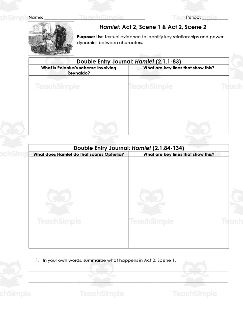 Hamlet Act 2 Scenes 1 2 Double Entry Journals