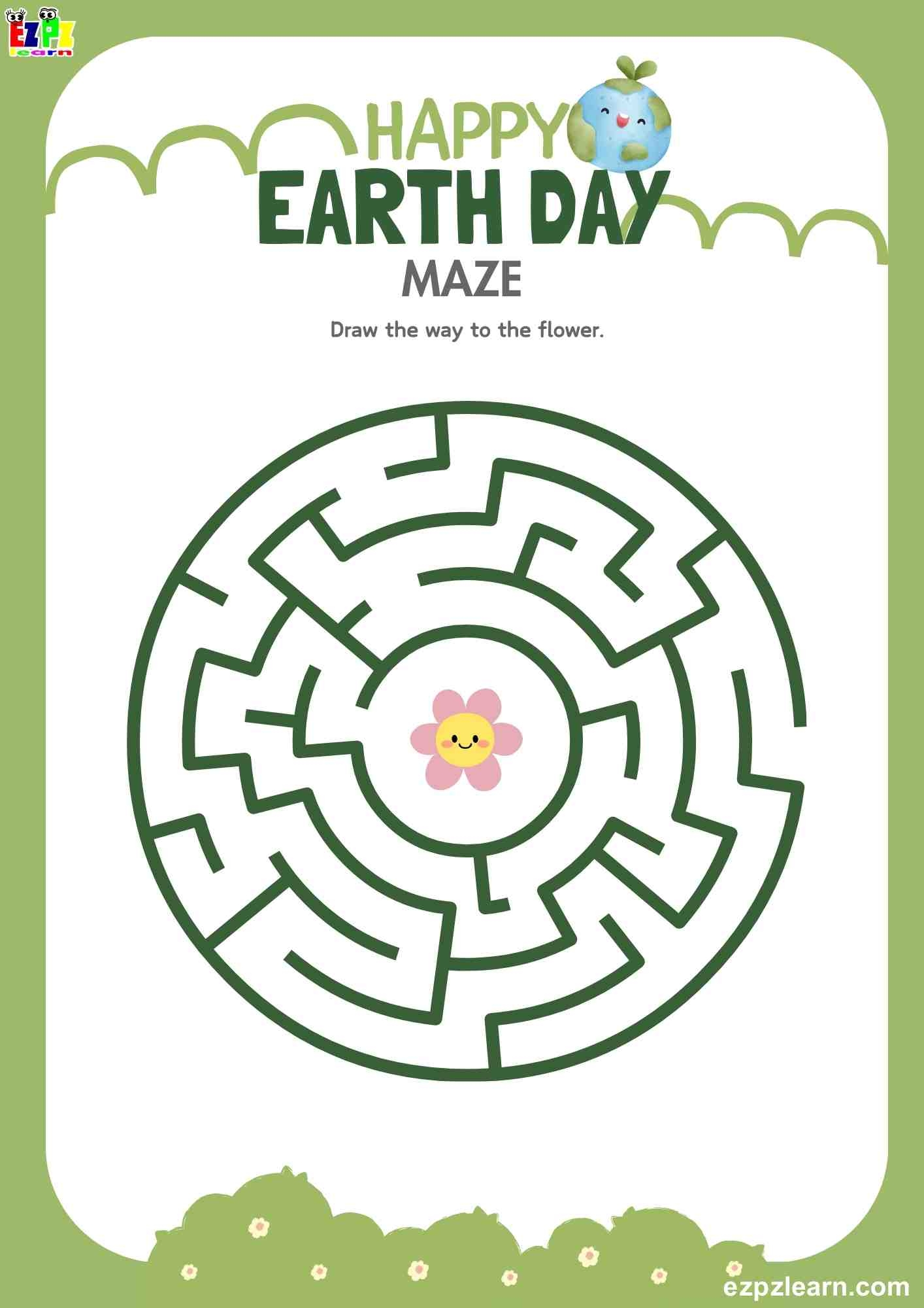 Happy Earth Day Maze Activity For Kids Free Printable PDF Ezpzlearn