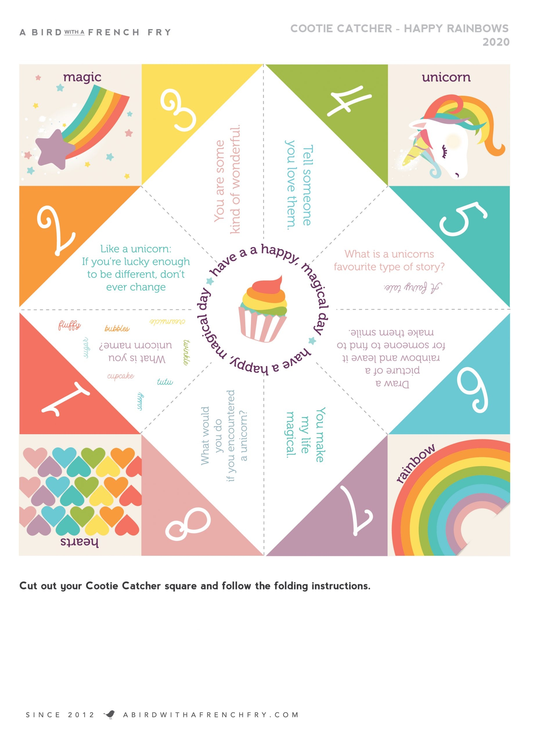 Happy Rainbows Cootie Catcher Free Printable