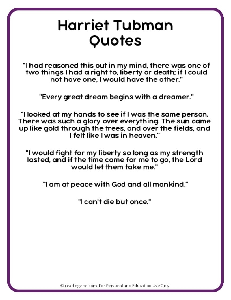 Free Printable Worksheets On Harriet Tubman
