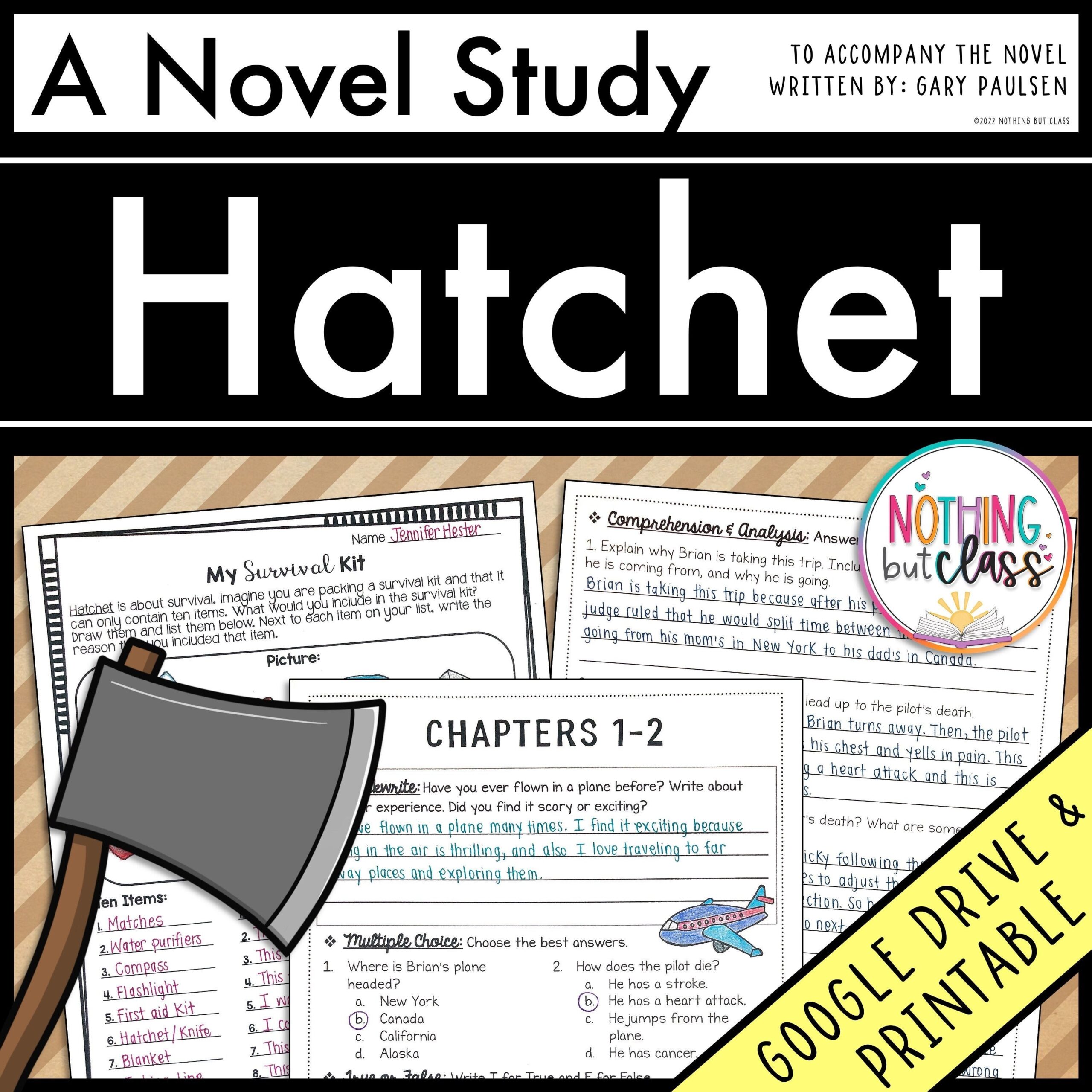 Hatchet Novel Study Unit Literature Guide Comprehension 