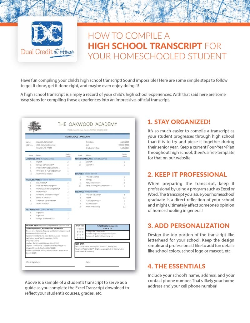 Free Printable Blank High School Transcripts