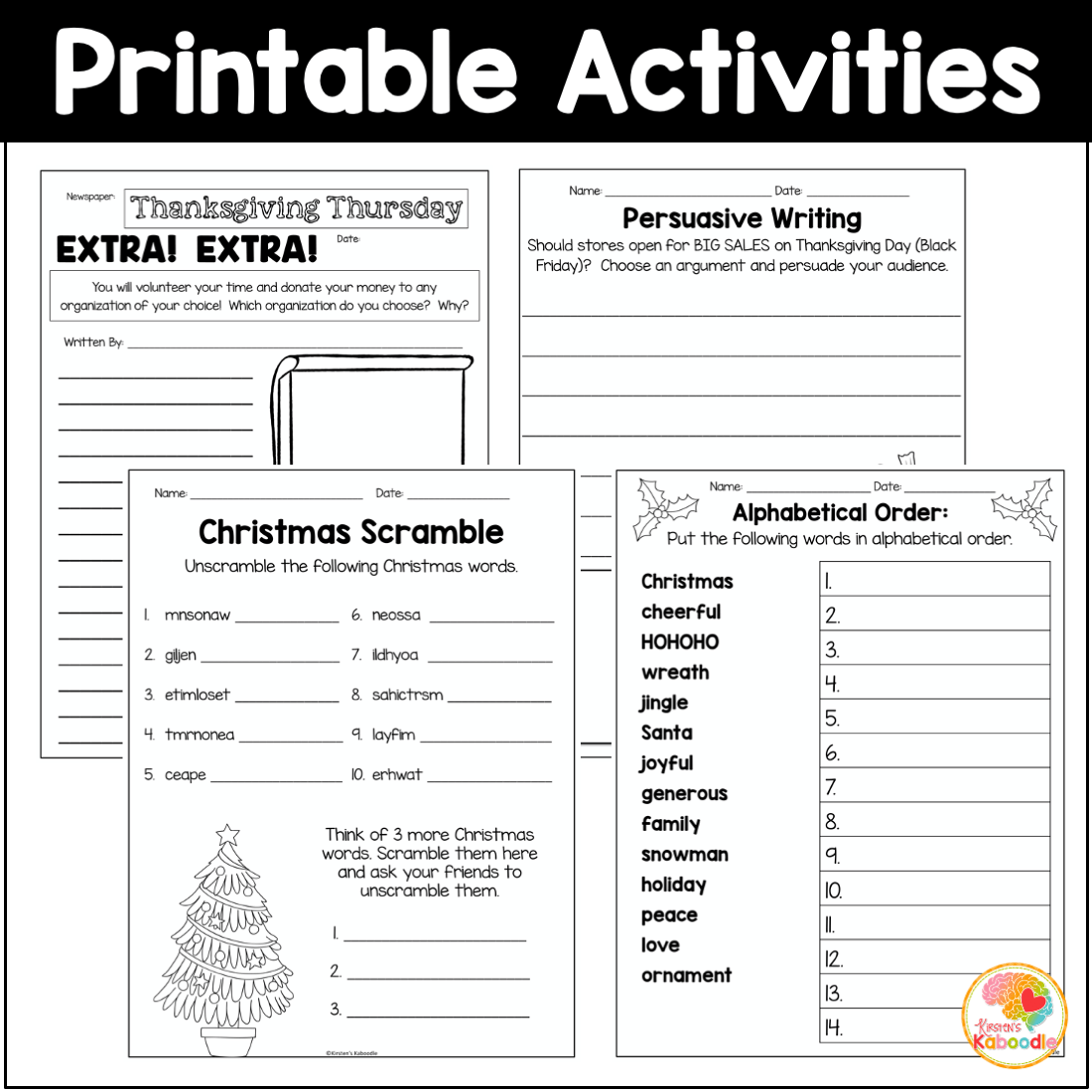 Free Printable Worksheets For The Holidays