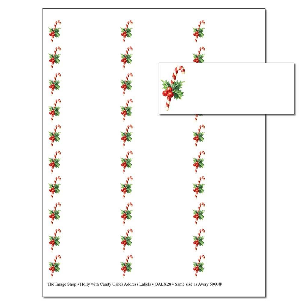 Holly With Candy Canes Address Labels
