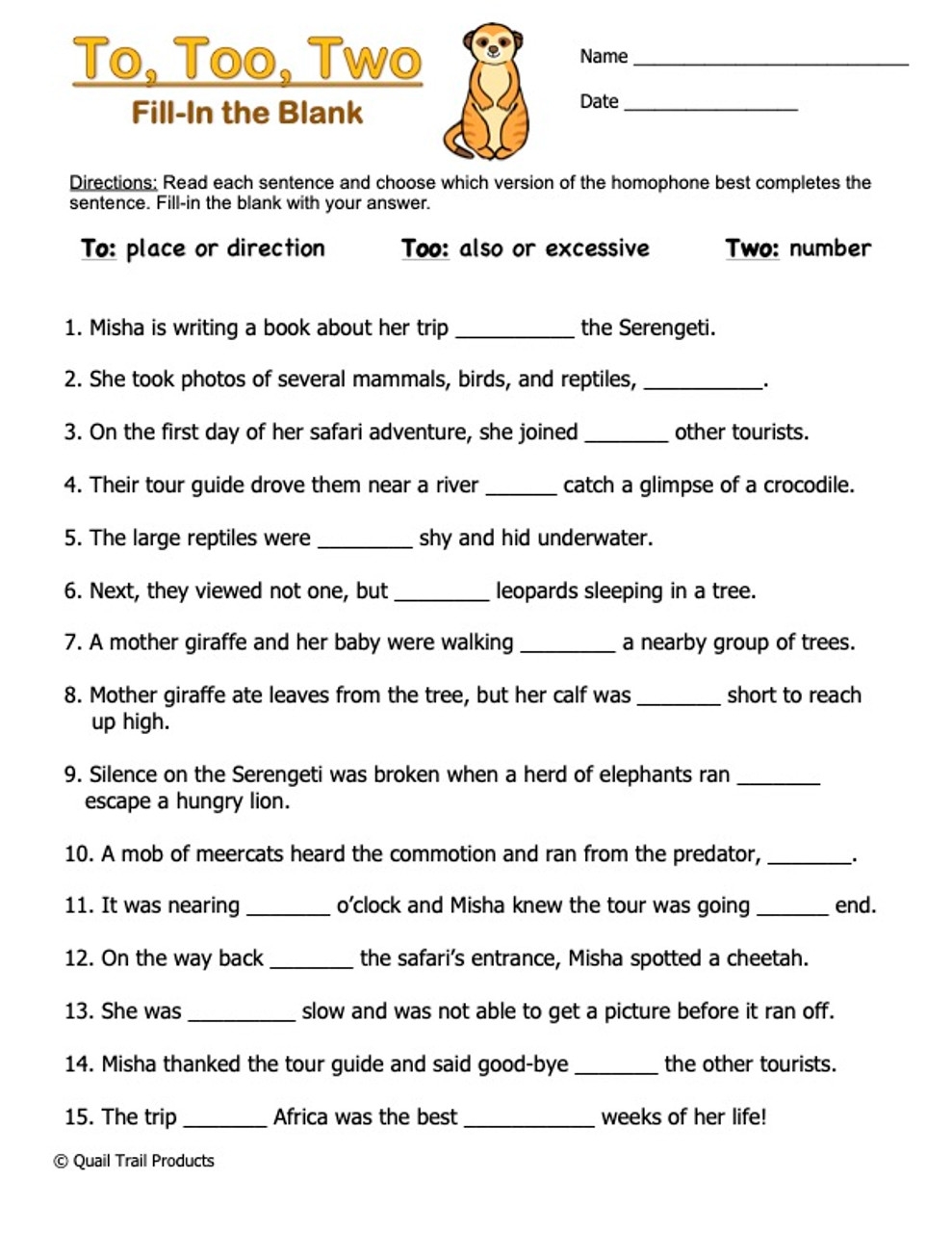 Homophones To Too U0026 Two Safari Worksheets Worksheets Library