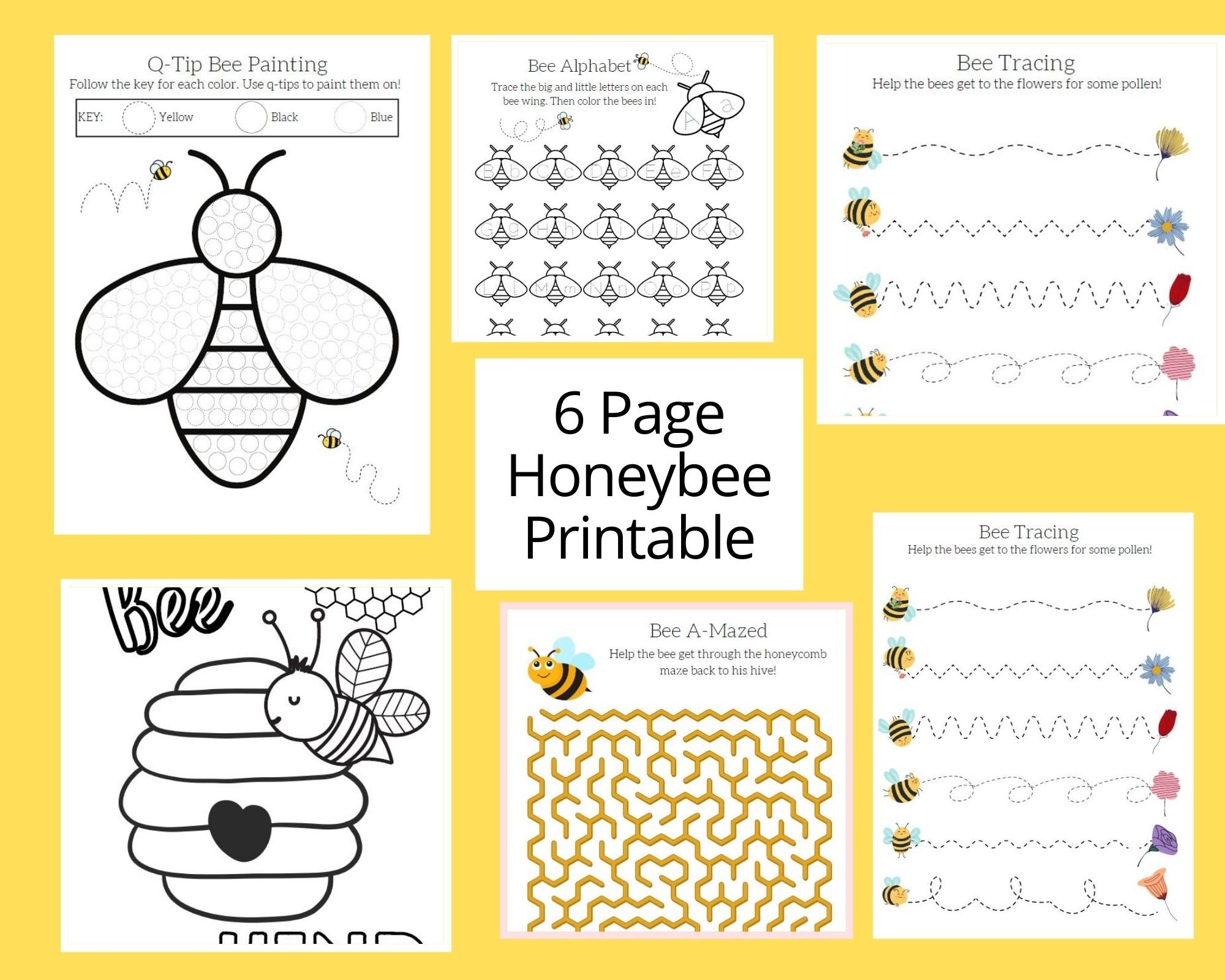 Honey Bee Printable Worksheets Worksheets For Preschool Kindergarten 1st Grade Bee Activity Printable Bee Printable Bee Coloring Pages Etsy