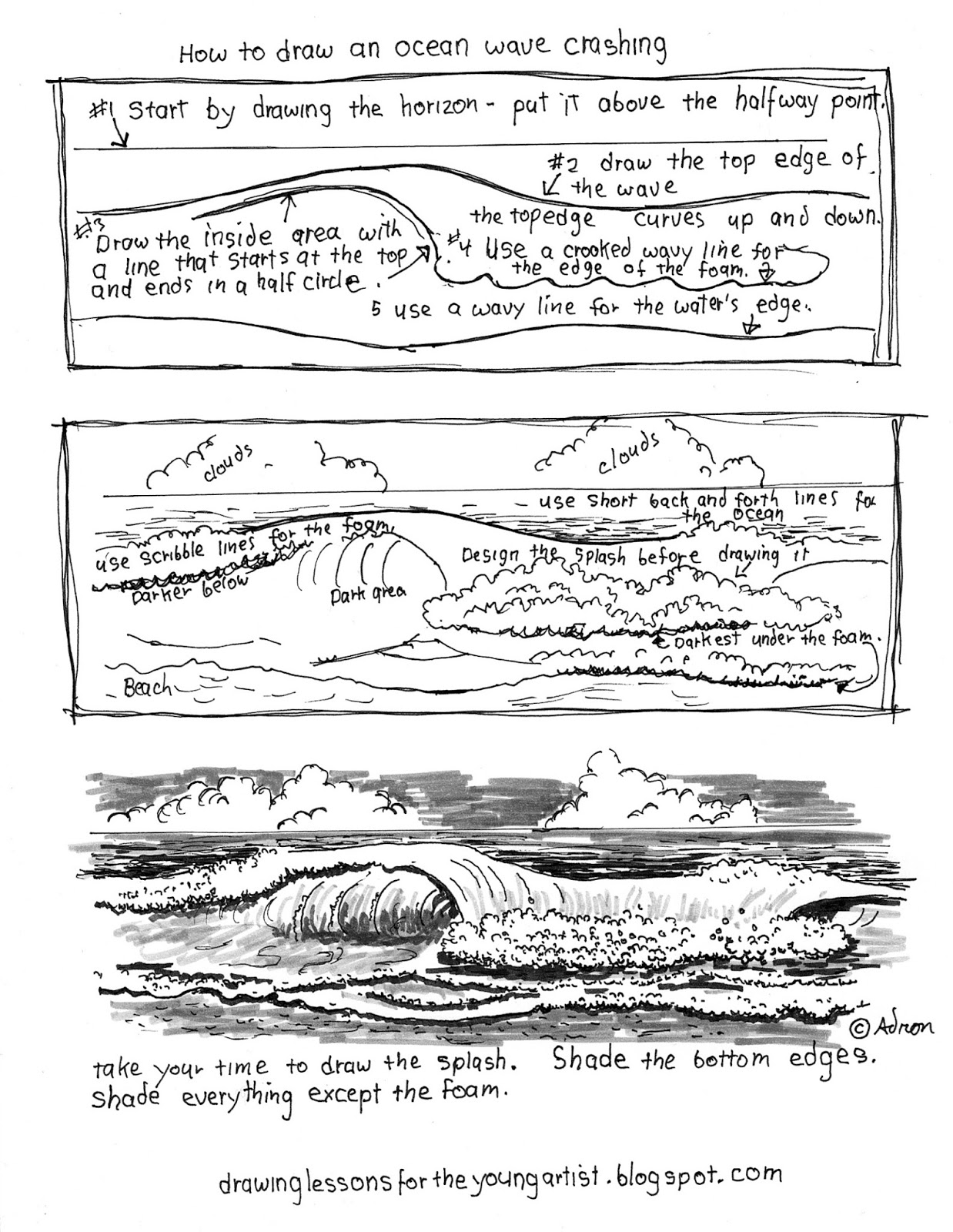 How To Draw Worksheets For The Young Artist Printable How To Draw Ocean Waves Worksheet