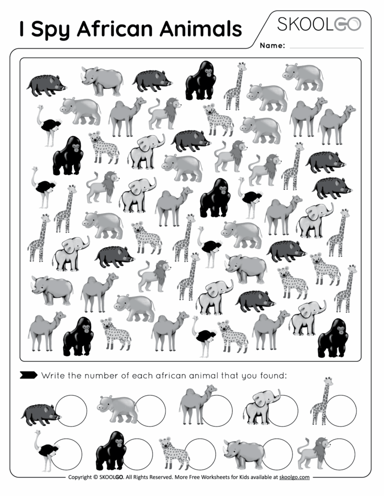 I Spy African Animals Free Worksheet SKOOLGO