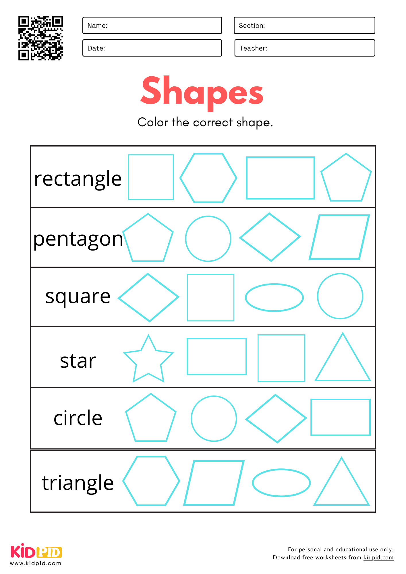 Free Printable Shapes Worksheets For Toddlers