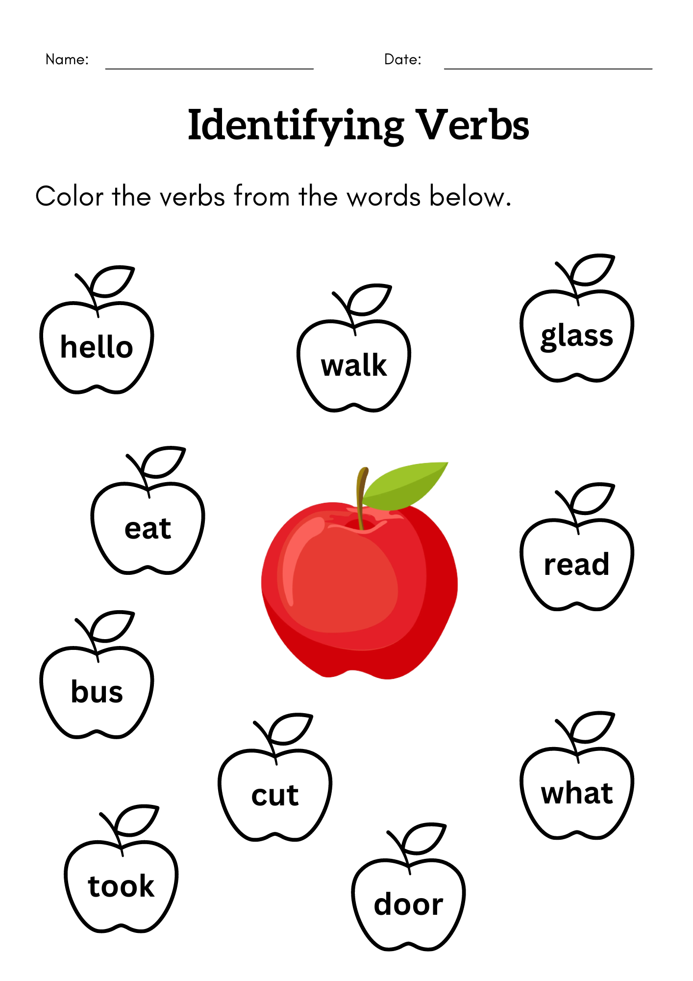 Free Printable Worksheets Identifying Verbs