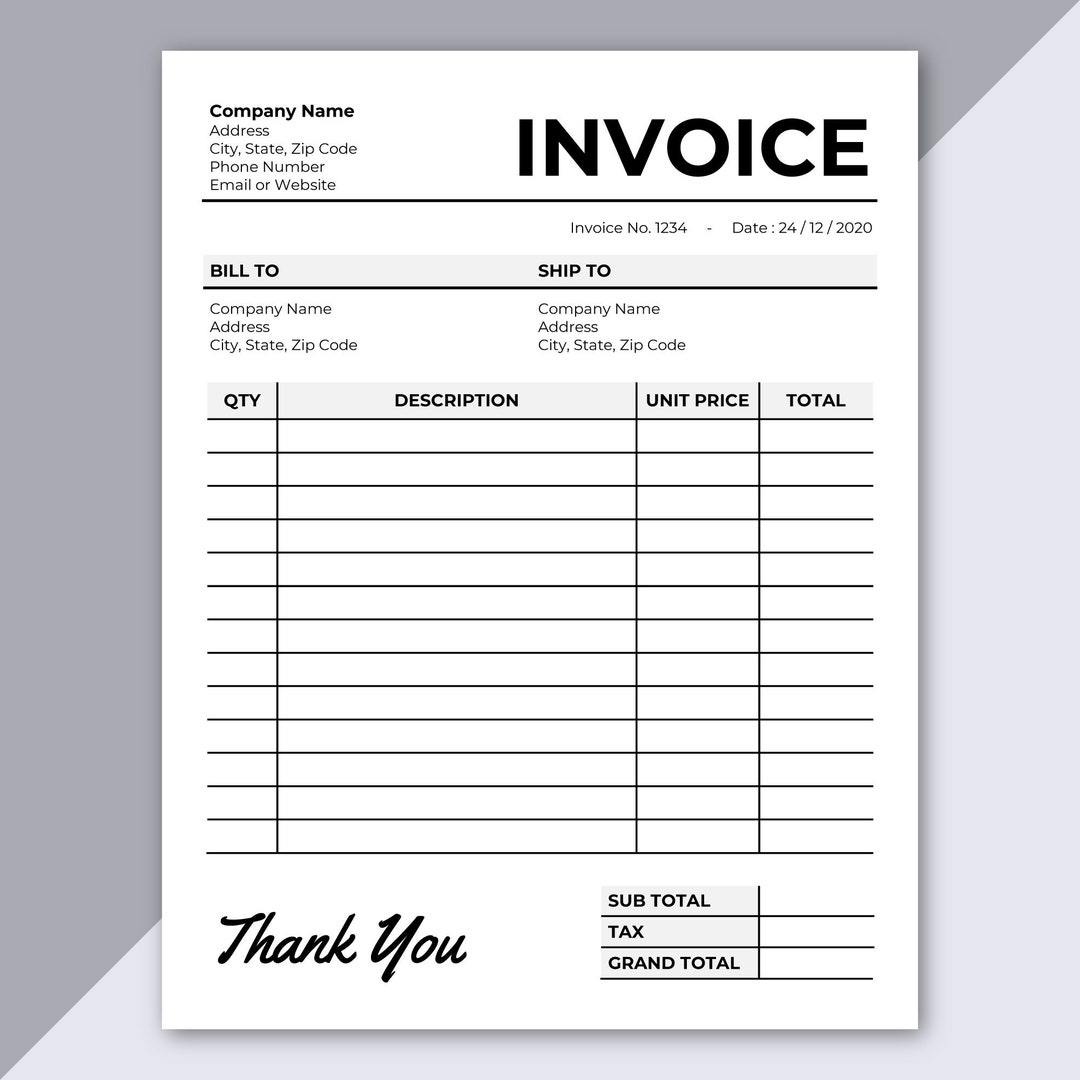 Free Blank Printable Work Invoice