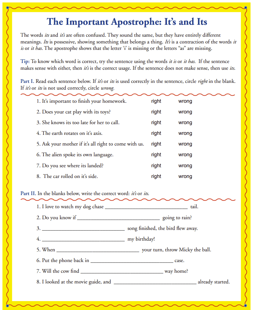 It s And Its Apostrophe Worksheet