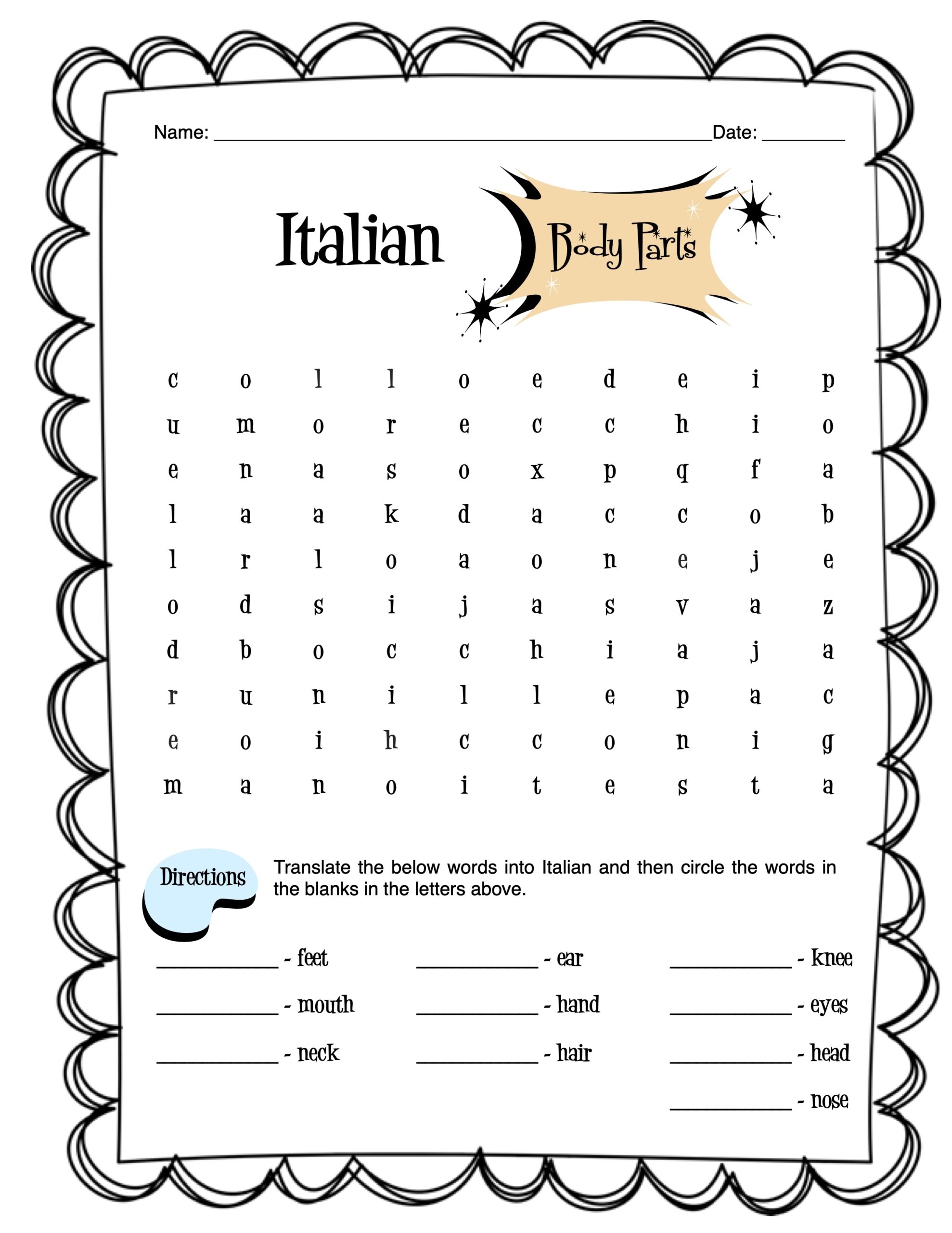 Italian Body Parts Worksheet Packet Made By Teachers Italian Body Parts Worksheet Packet Made By Teachers