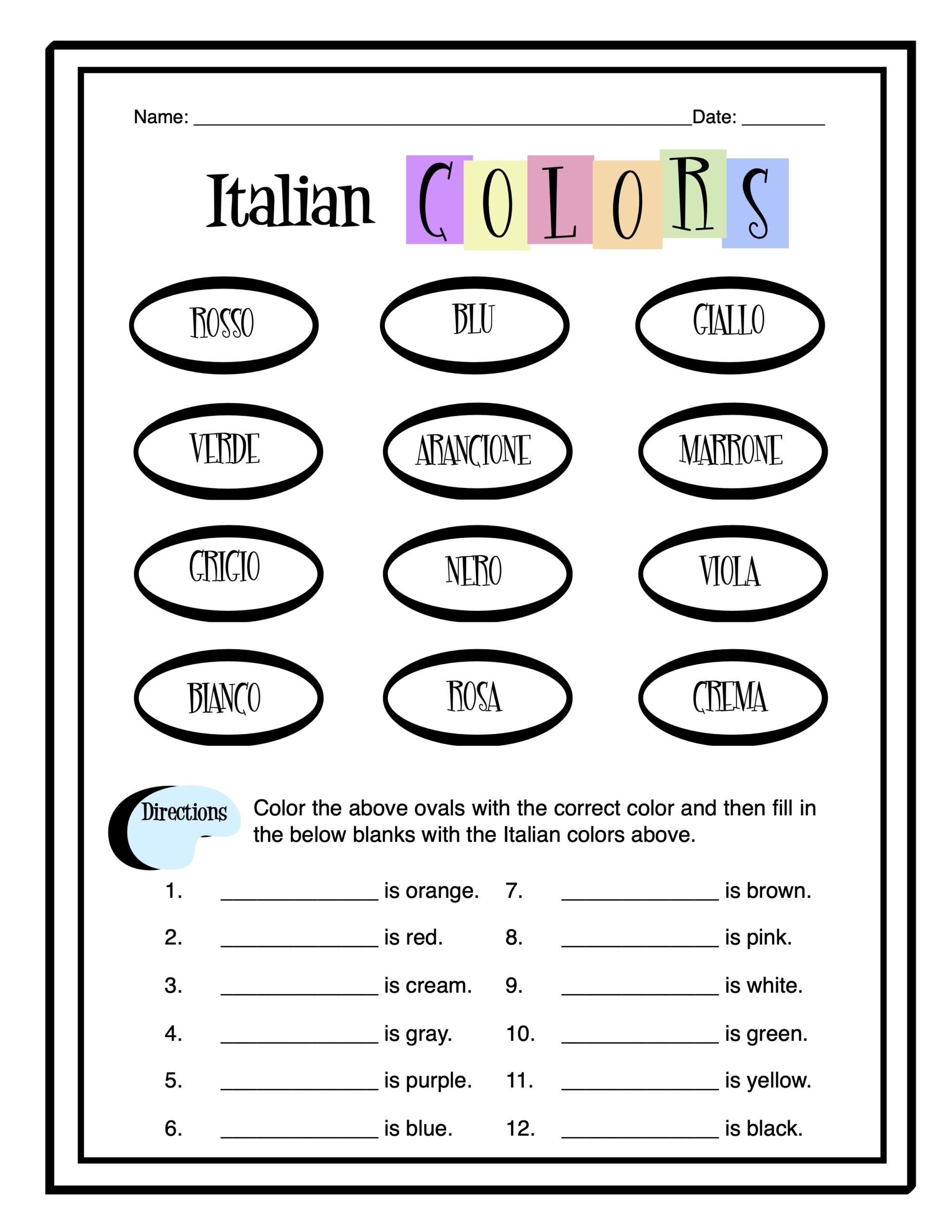 Italian Colors Worksheet Packet Made By Teachers Worksheets 