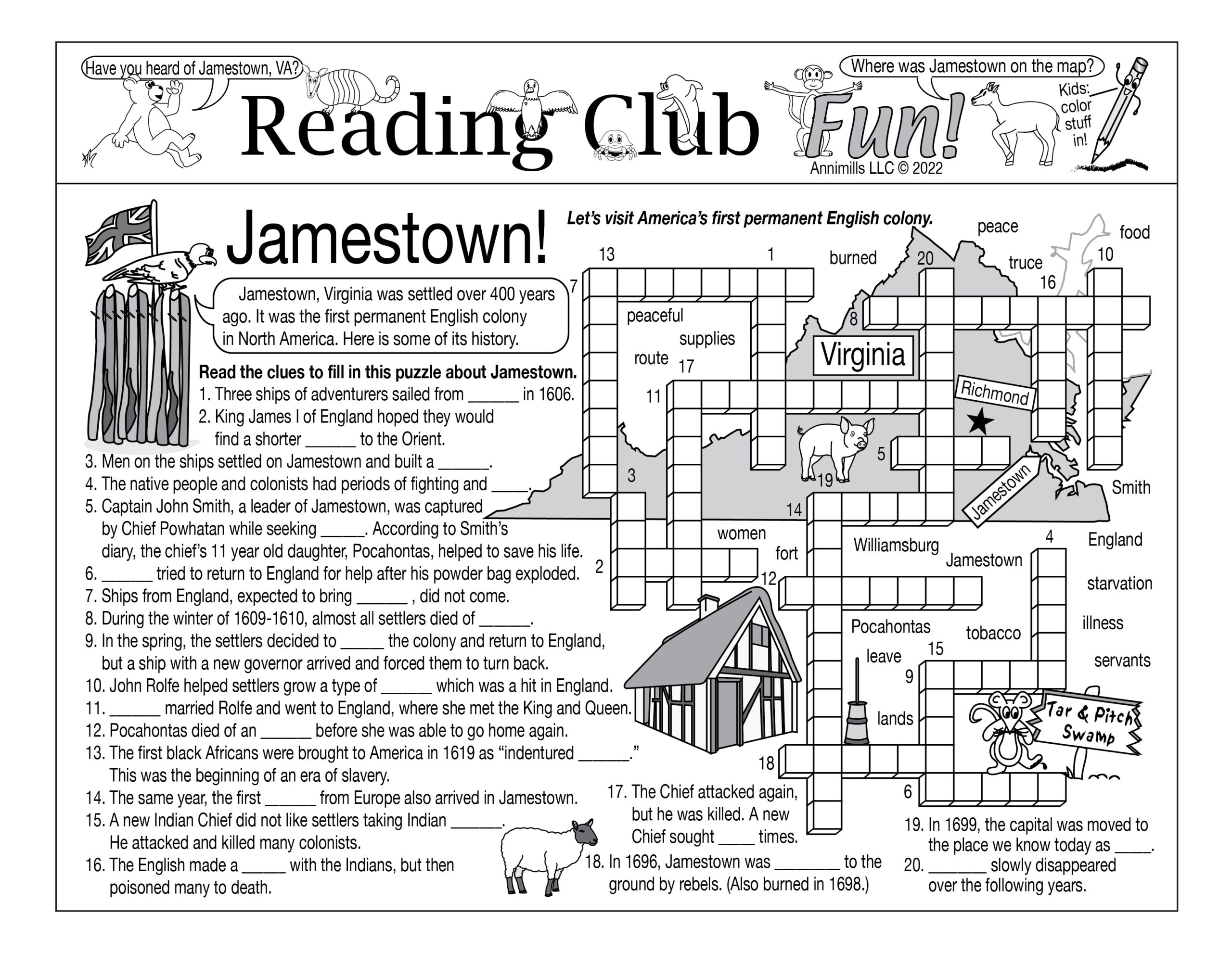 Jamestown Powhatan First People Native Americans Printable Puzzles