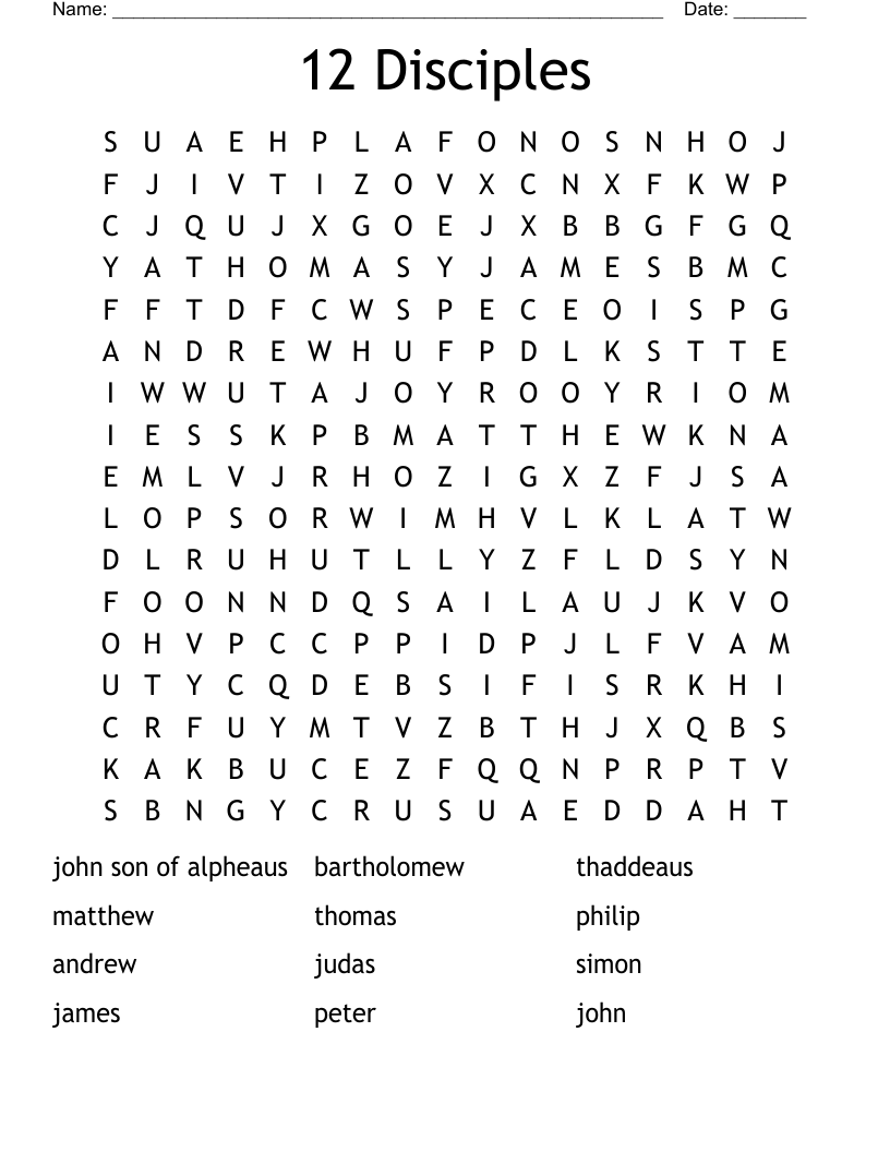 Jesus 12 Disciples Word Search WordMint