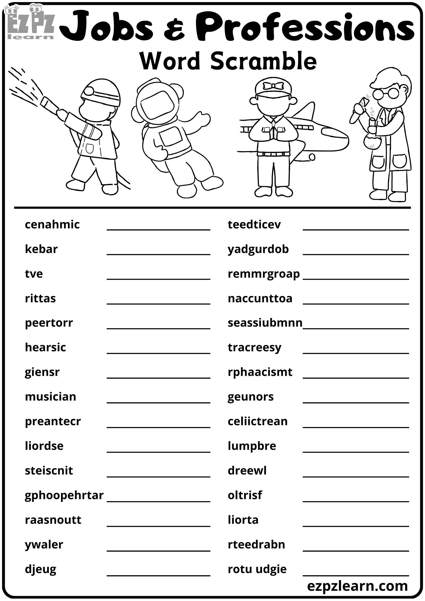 Jobs And Professions Word Scramble 30 Word Activity Free Printable 