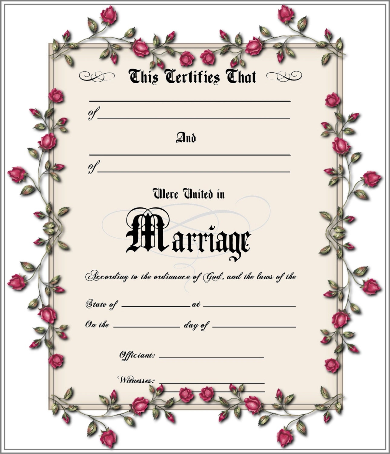 Free Printable Blank Marriage License