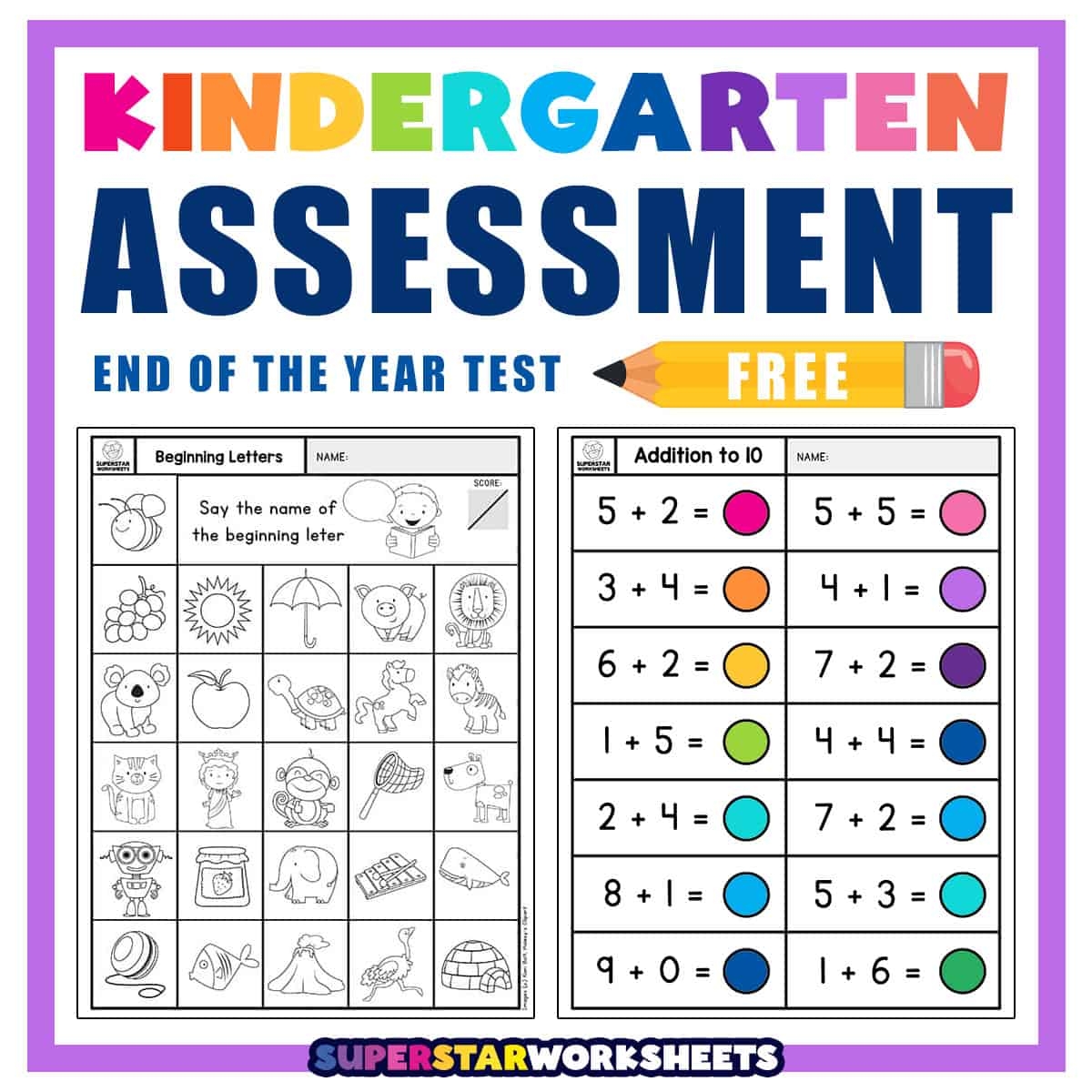 Kindergarten Assessment Worksheets Superstar Worksheets